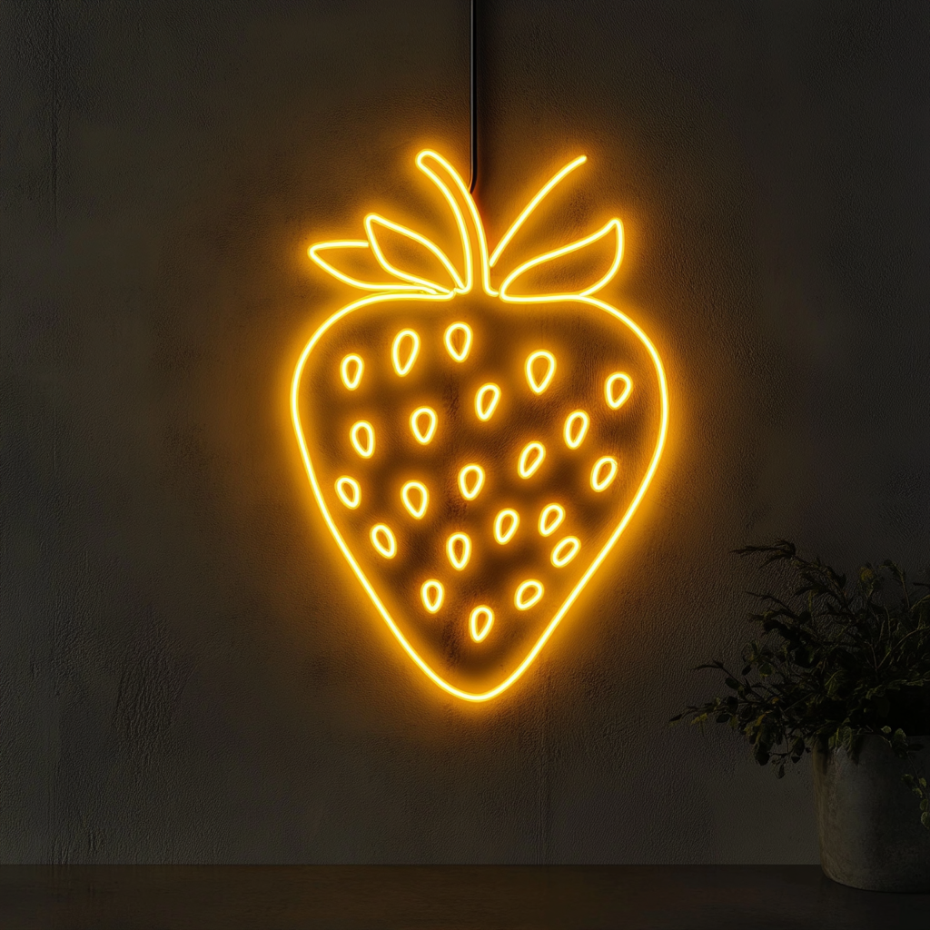Strawberry - Yellow Neon Sign, 18 Inches