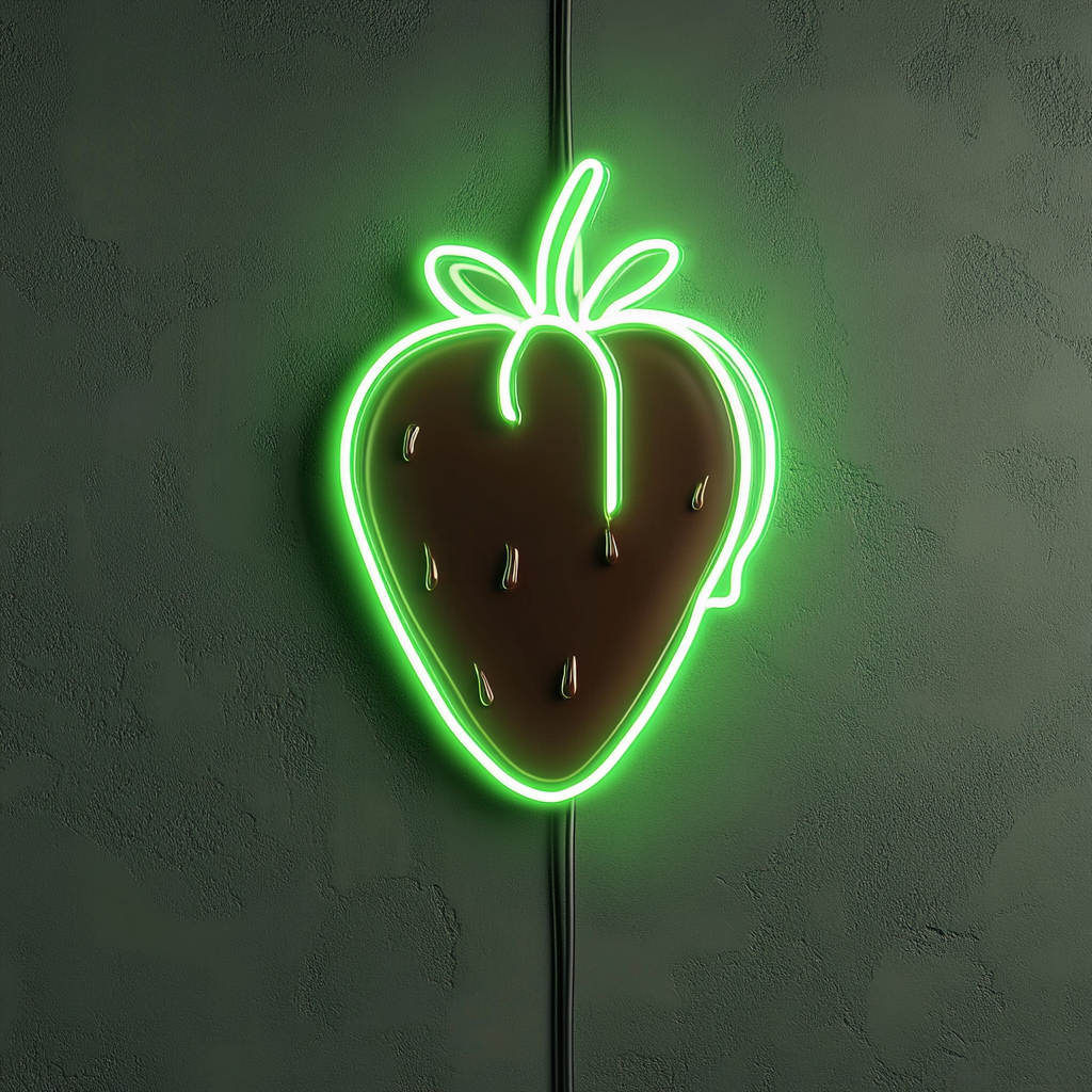 Strawberry with Chocolate Dip - Green Neon Sign, 24 Inches