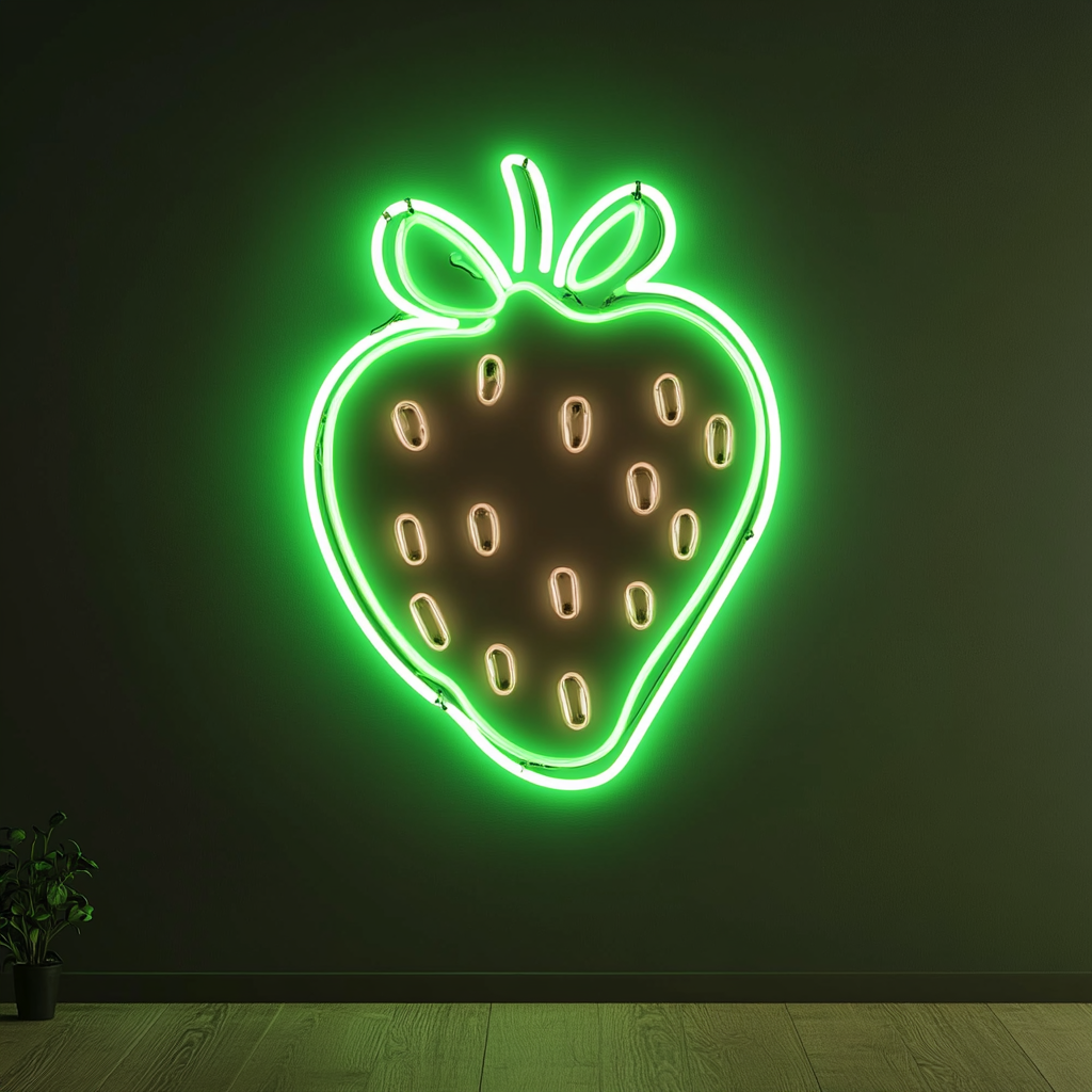 Strawberry with Chocolate Dip - Green Neon Sign, 18 Inches