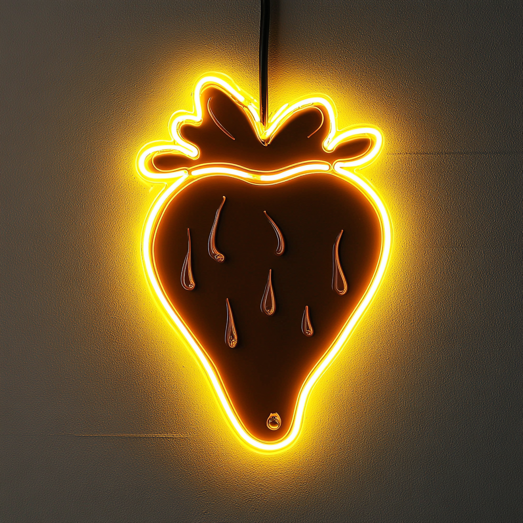 Strawberry with Chocolate Dip - Yellow Neon Sign, 18 Inches