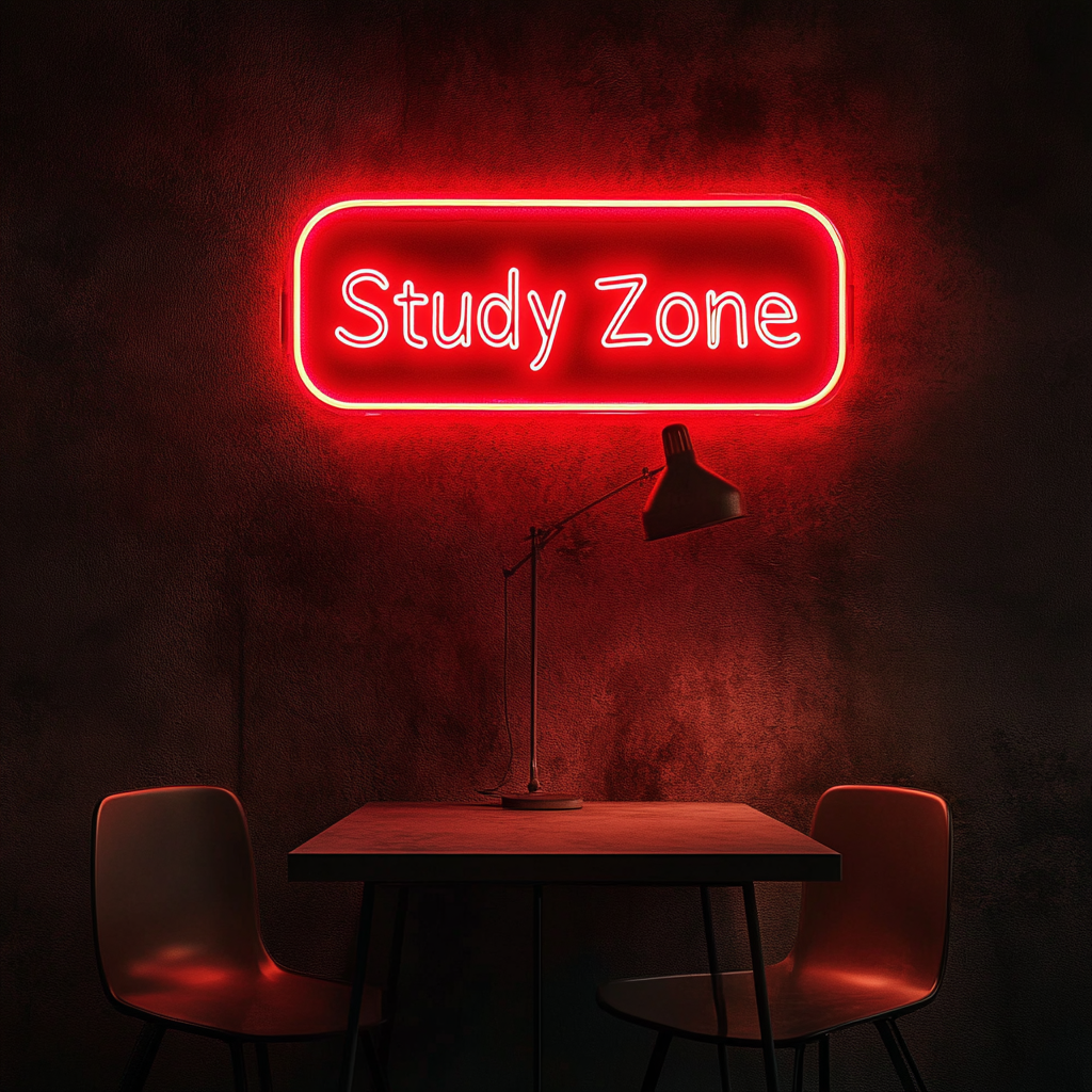Study Zone - Red Neon Sign, 18 Inches