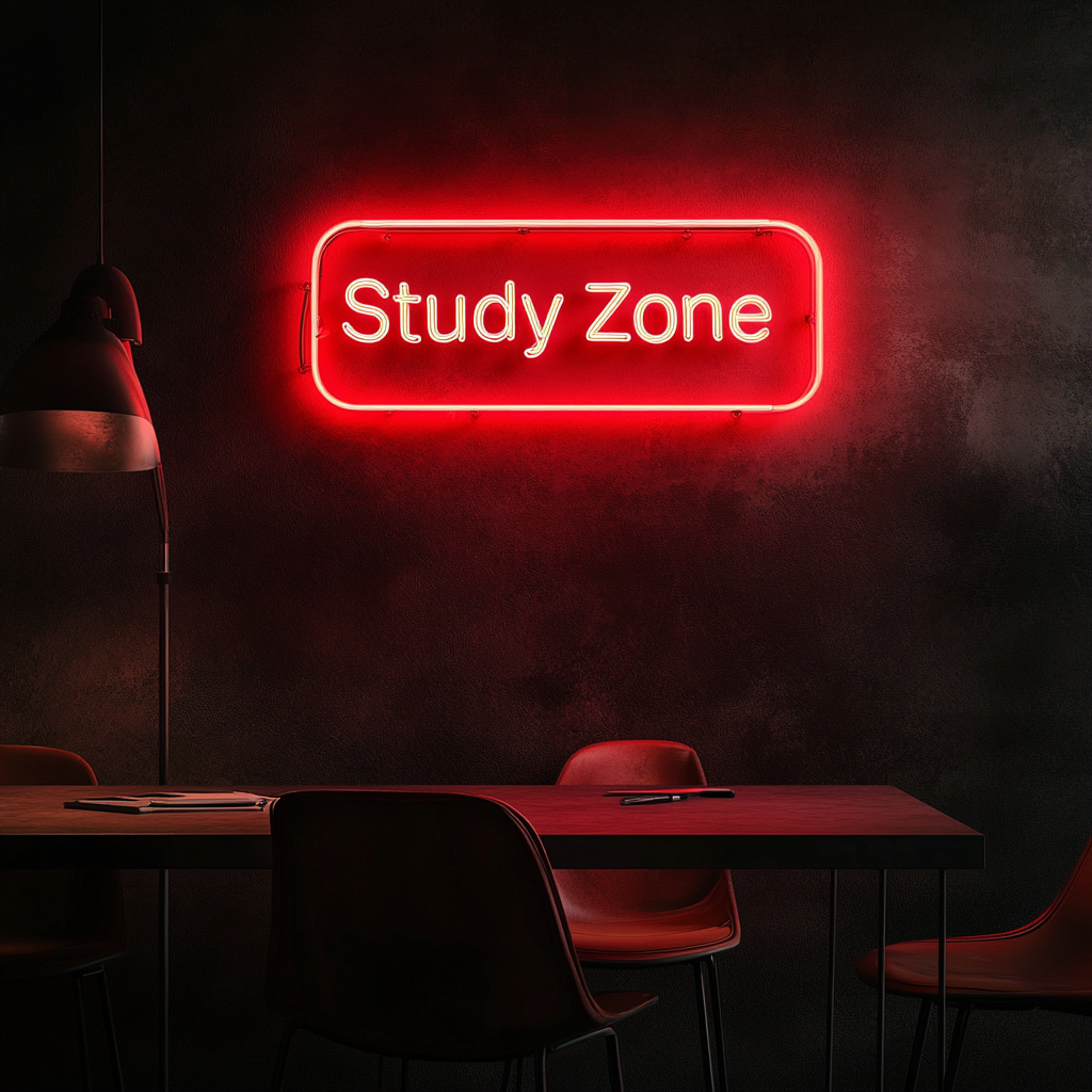 Study Zone - Red Neon Sign, 18 Inches