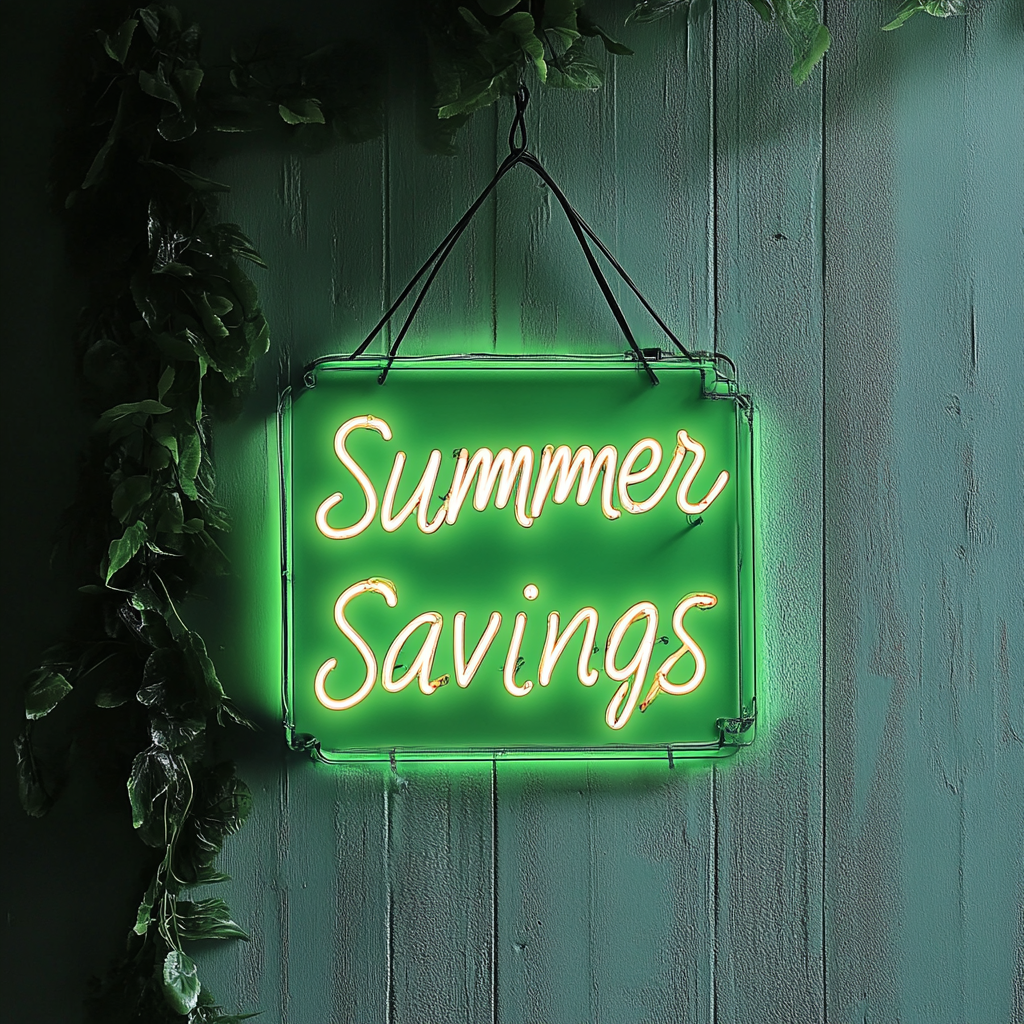 "Summer Savings" - Green Neon Sign, 24 Inches