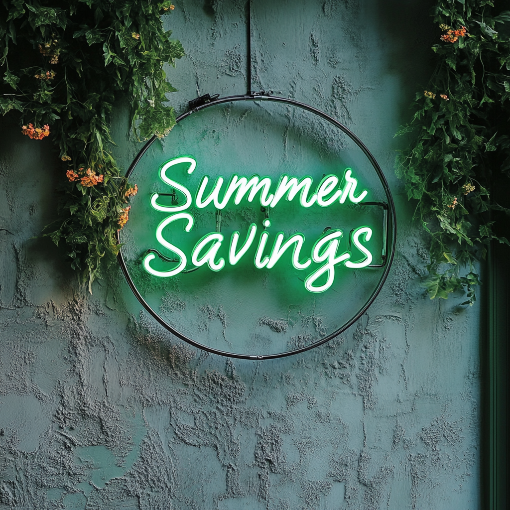 "Summer Savings" - Green Neon Sign, 24 Inches