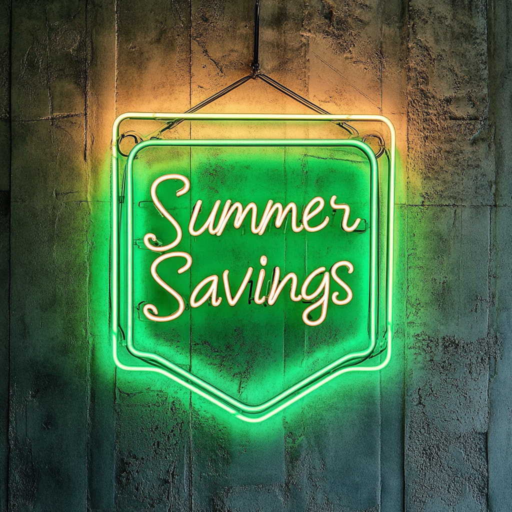 "Summer Savings" - Green Neon Sign, 24 Inches