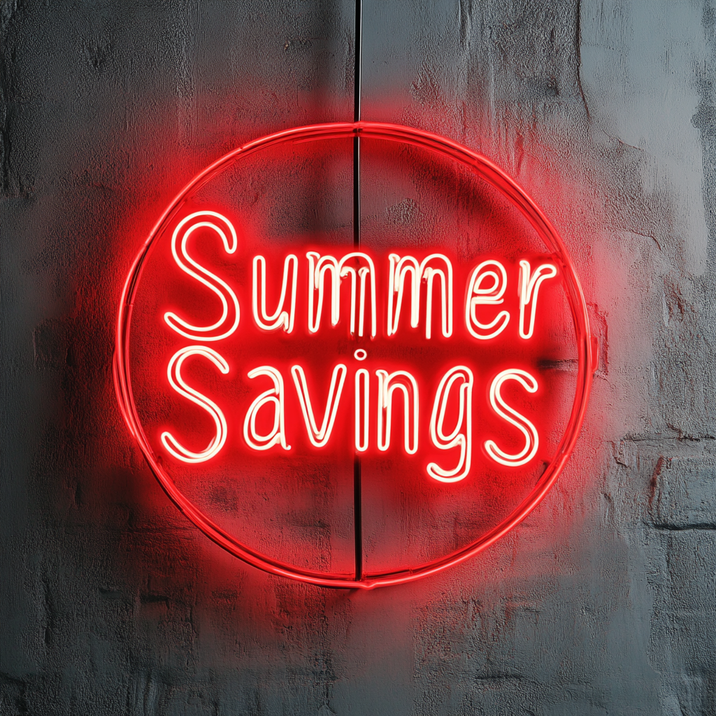 "Summer Savings" - Red Neon Sign, 24 Inches