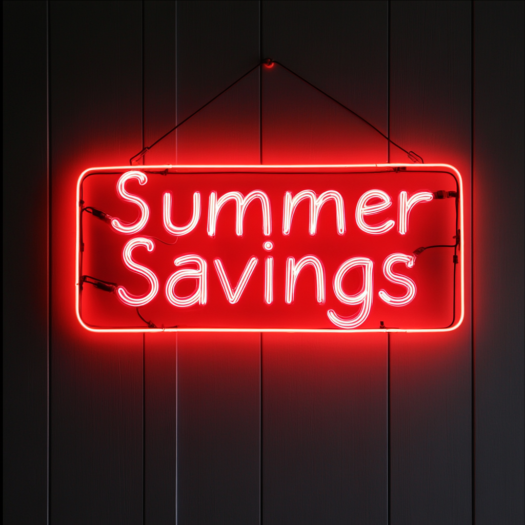 "Summer Savings" - Red Neon Sign, 24 Inches