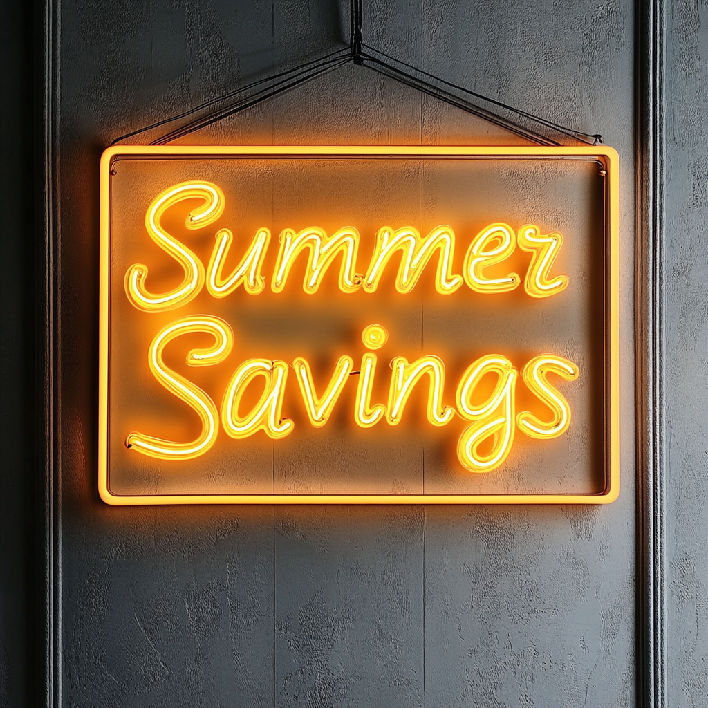 "Summer Savings" - Yellow Neon Sign, 24 Inches