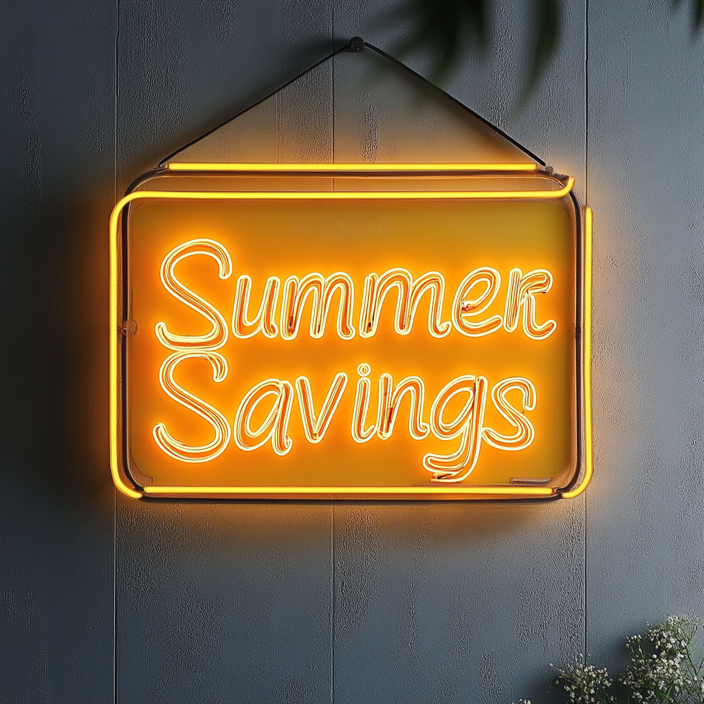 "Summer Savings" - Yellow Neon Sign, 24 Inches