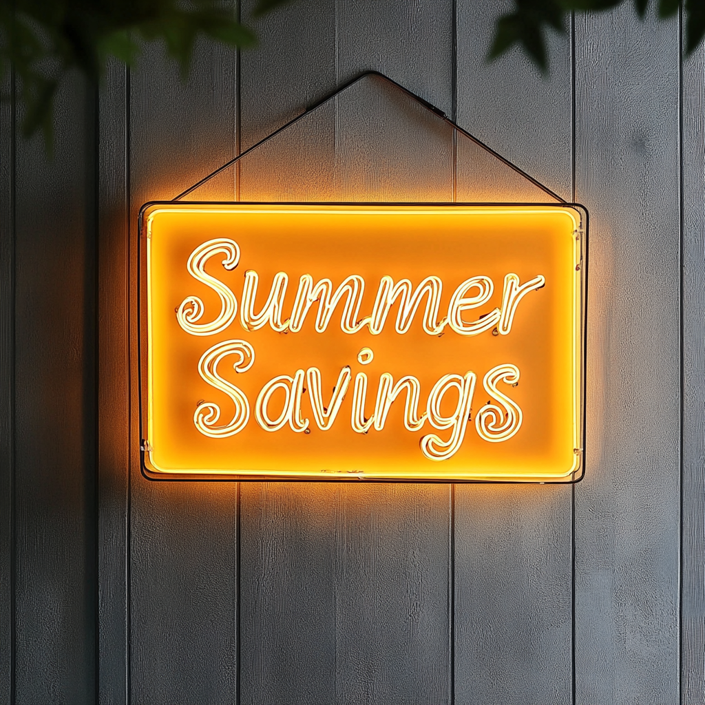 "Summer Savings" - Yellow Neon Sign, 24 Inches