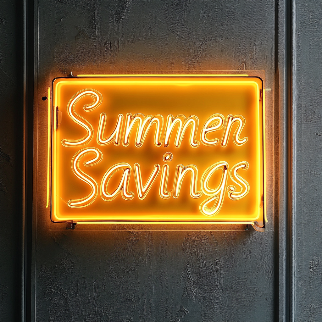 "Summer Savings" - Yellow Neon Sign, 24 Inches