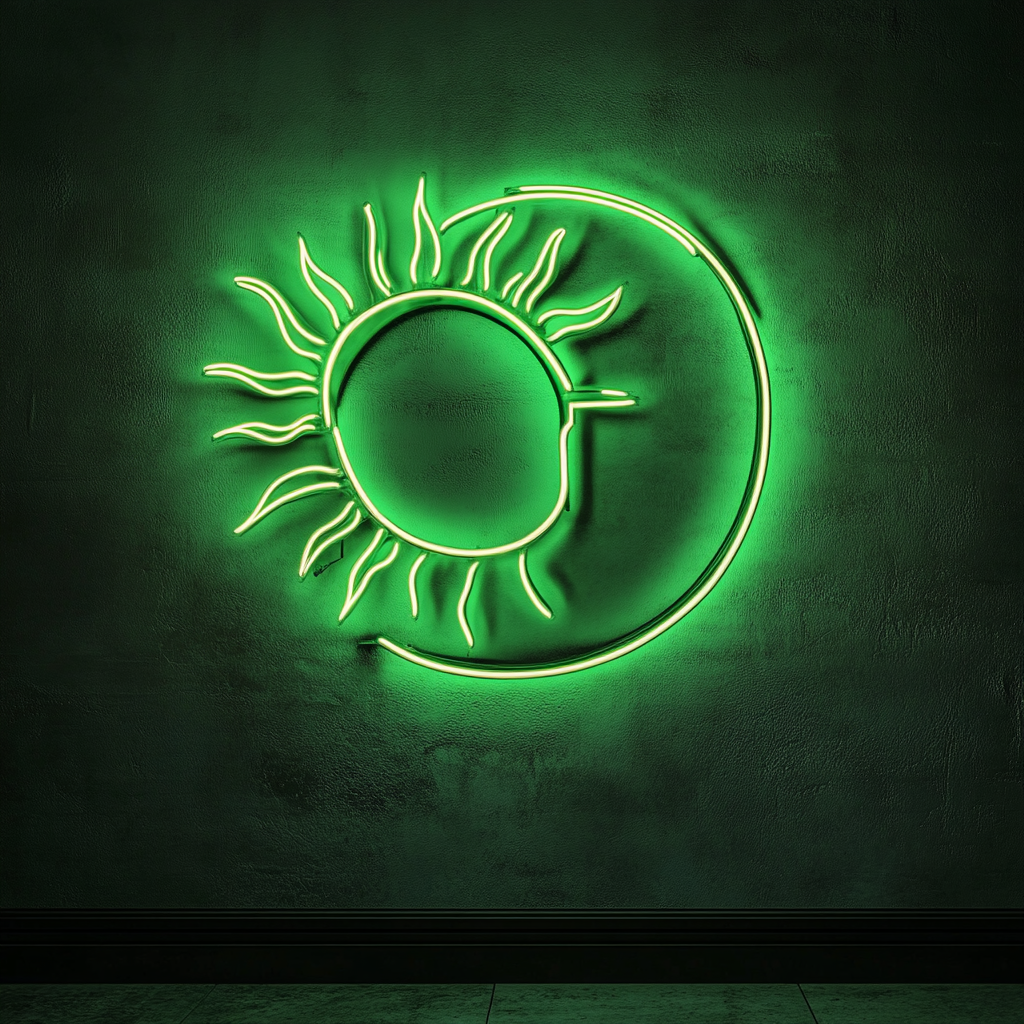 Sun and Moon - Green Neon Sign, 24 Inches