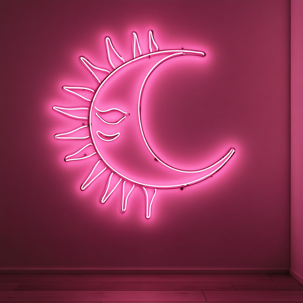 Sun and Moon - Pink Neon Sign, 18 Inches