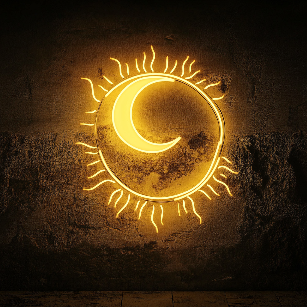Sun and Moon - Yellow Neon Sign, 24 Inches