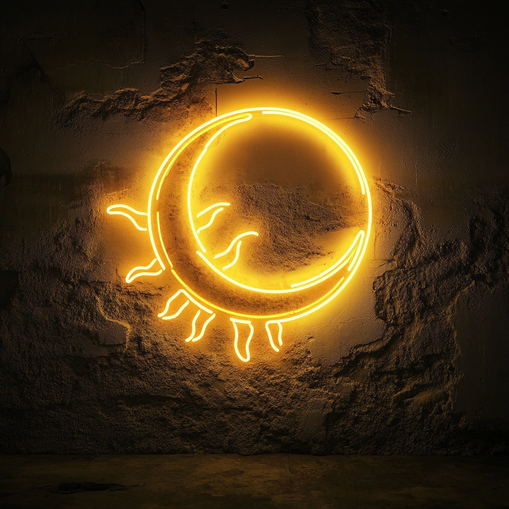 Sun and Moon - Yellow Neon Sign, 24 Inches