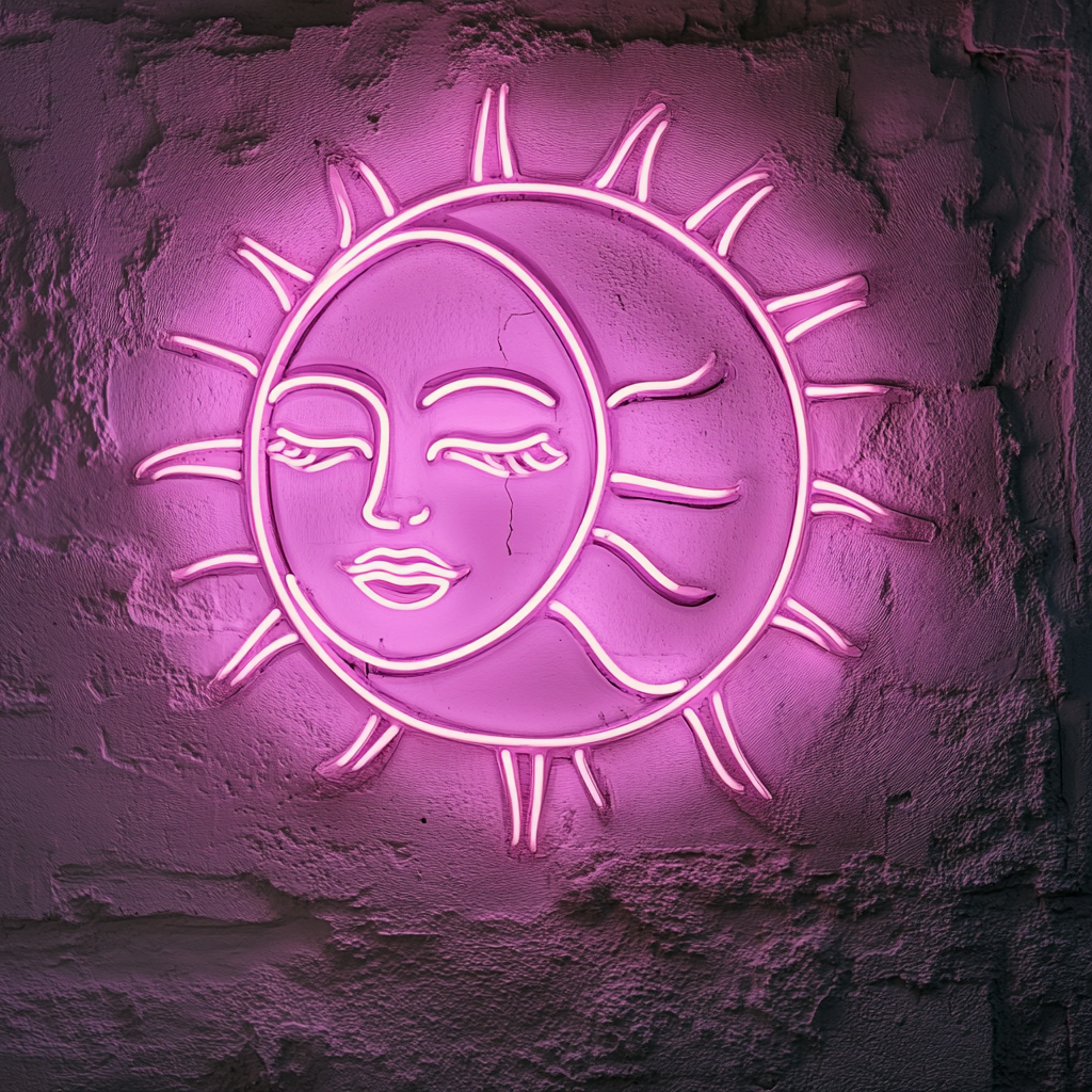 Sun and Moon Faces - Pink Neon Sign, 18 Inches