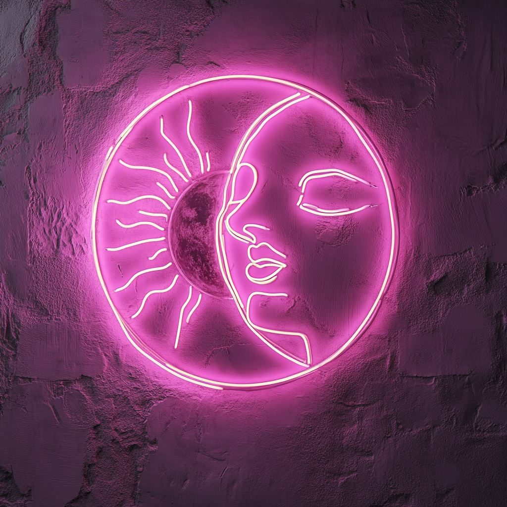 Sun and Moon Faces - Pink Neon Sign, 18 Inches