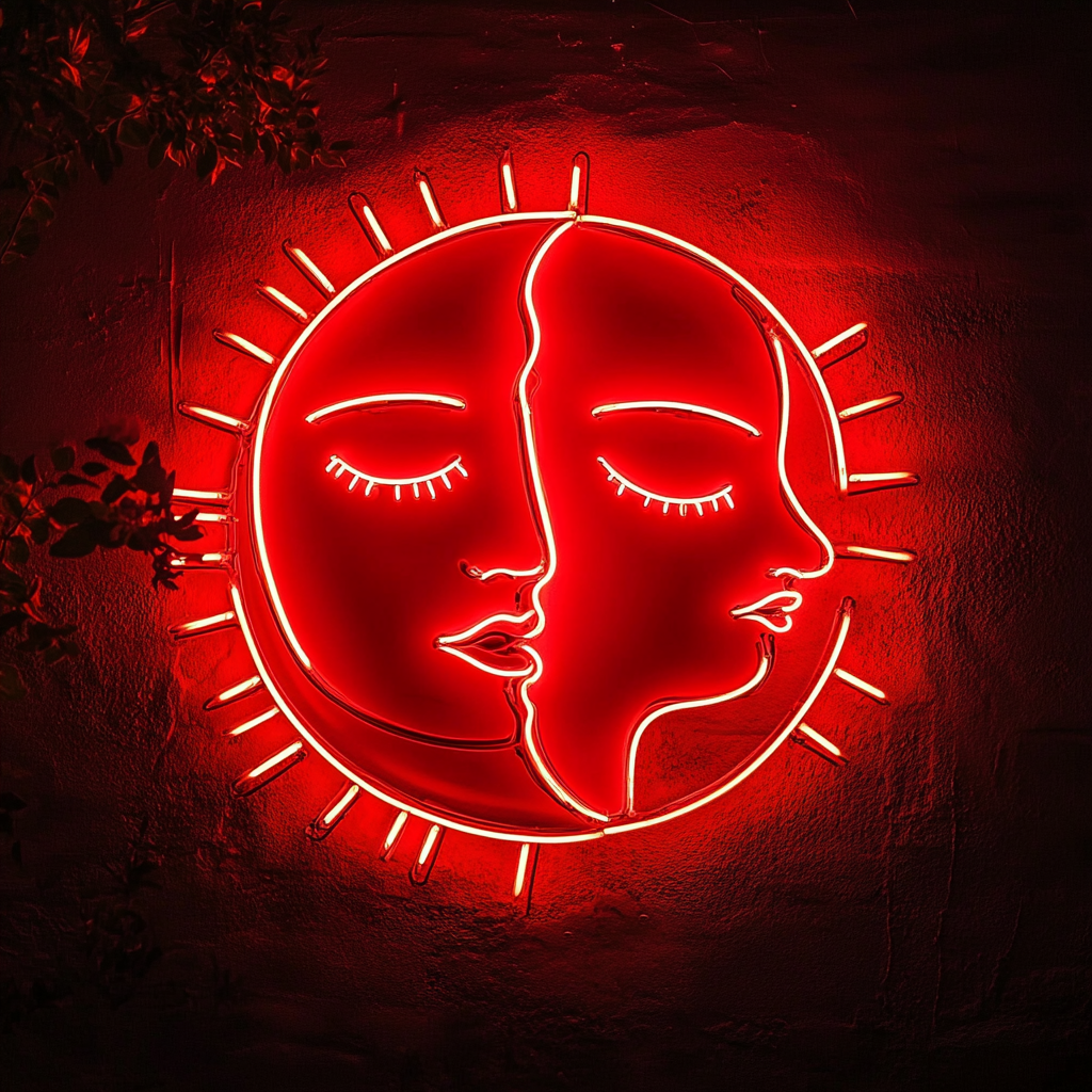 Sun and Moon Faces - Red Neon Sign, 24 Inches