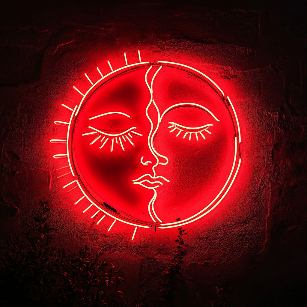 Sun and Moon Faces - Red Neon Sign, 18 Inches