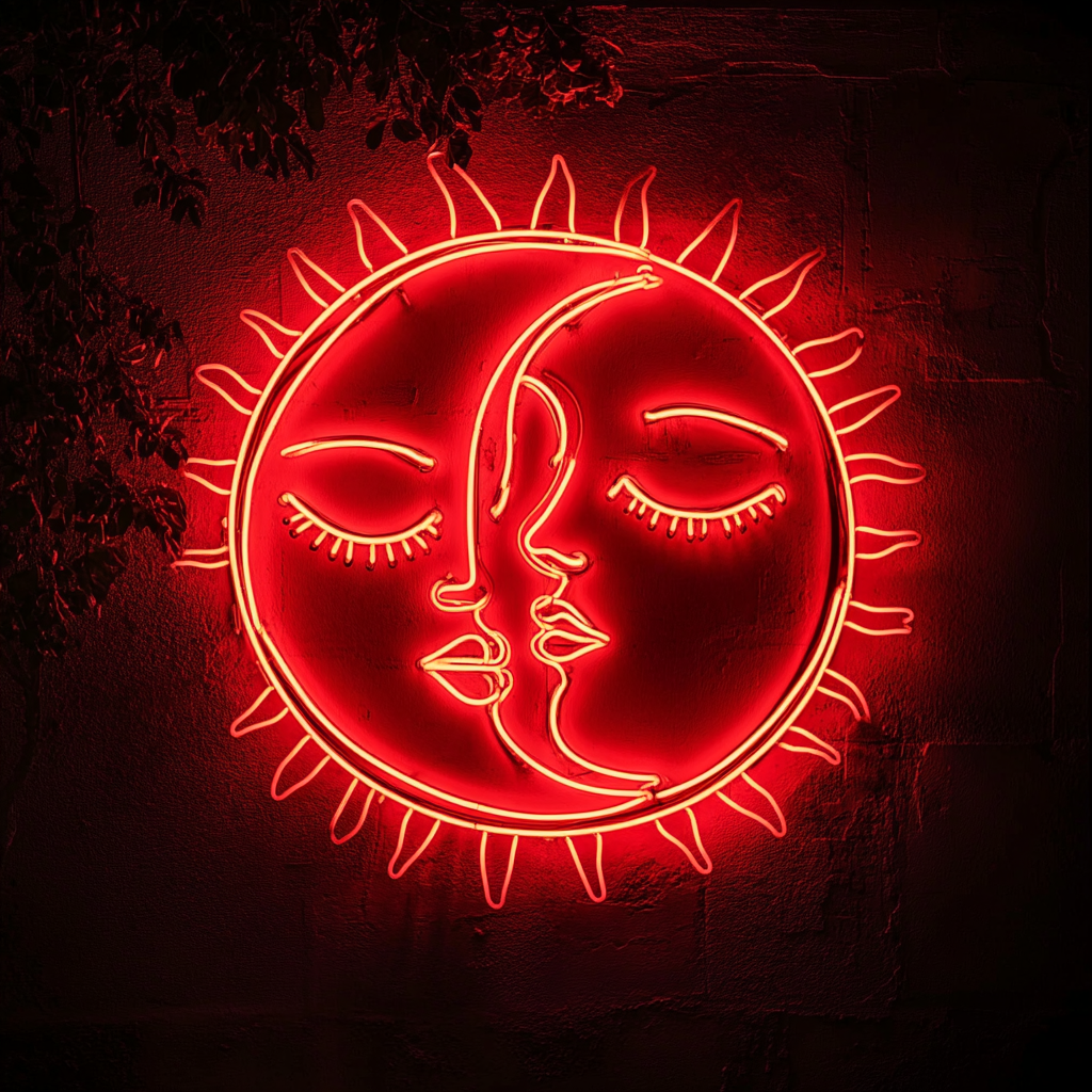 Sun and Moon Faces - Red Neon Sign, 18 Inches