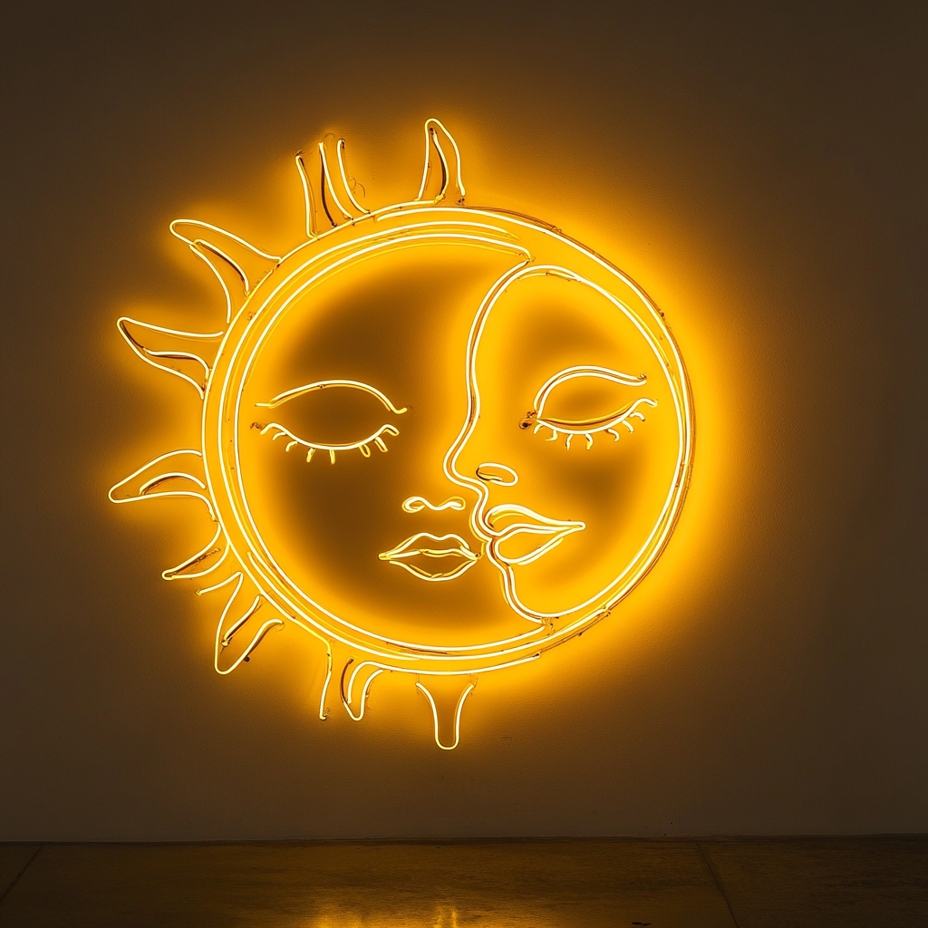 Sun and Moon Faces - Yellow Neon Sign, 24 Inches
