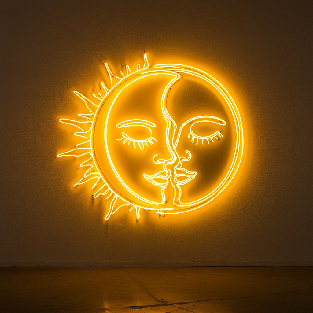 Sun and Moon Faces - Yellow Neon Sign, 24 Inches
