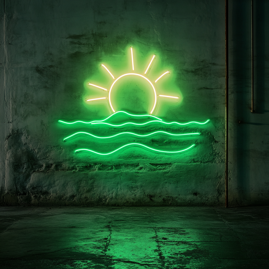 Sun and Sea - Green Neon Sign, 18 Inches