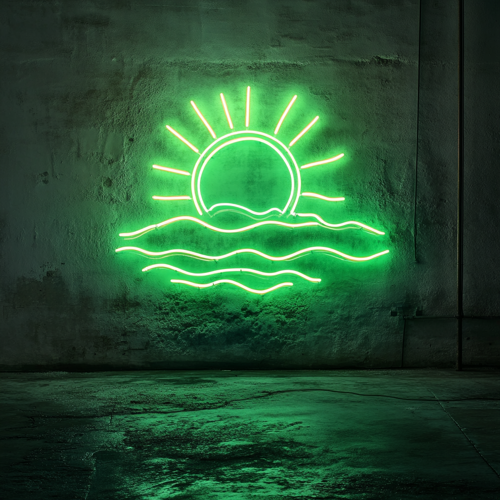 Sun and Sea - Green Neon Sign, 24 Inches