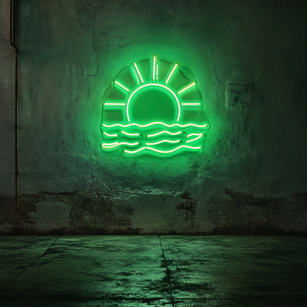 Sun and Sea - Green Neon Sign, 24 Inches