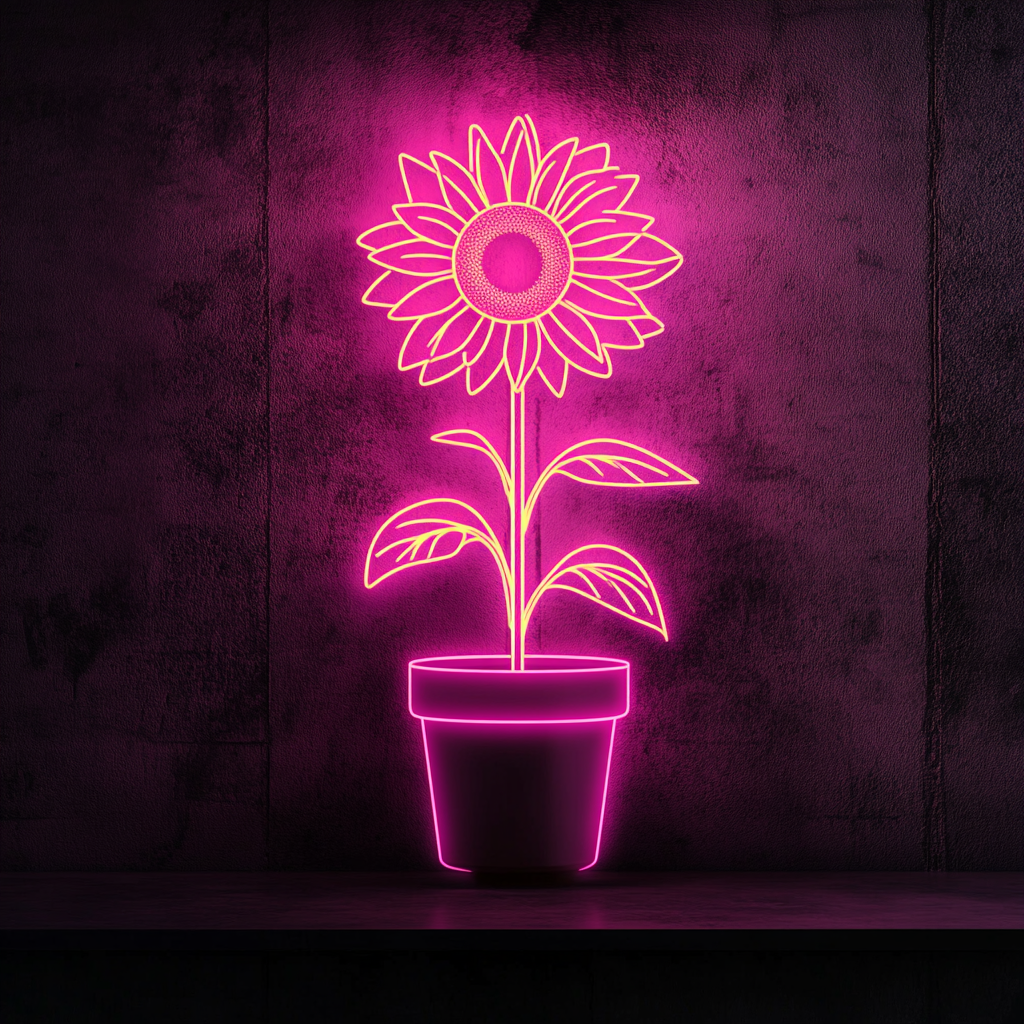 Sunflower in Pot - Pink Neon Sign, 24 Inches