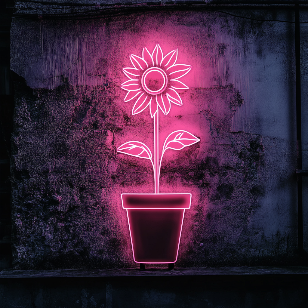 Sunflower in Pot - Pink Neon Sign, 18 Inches