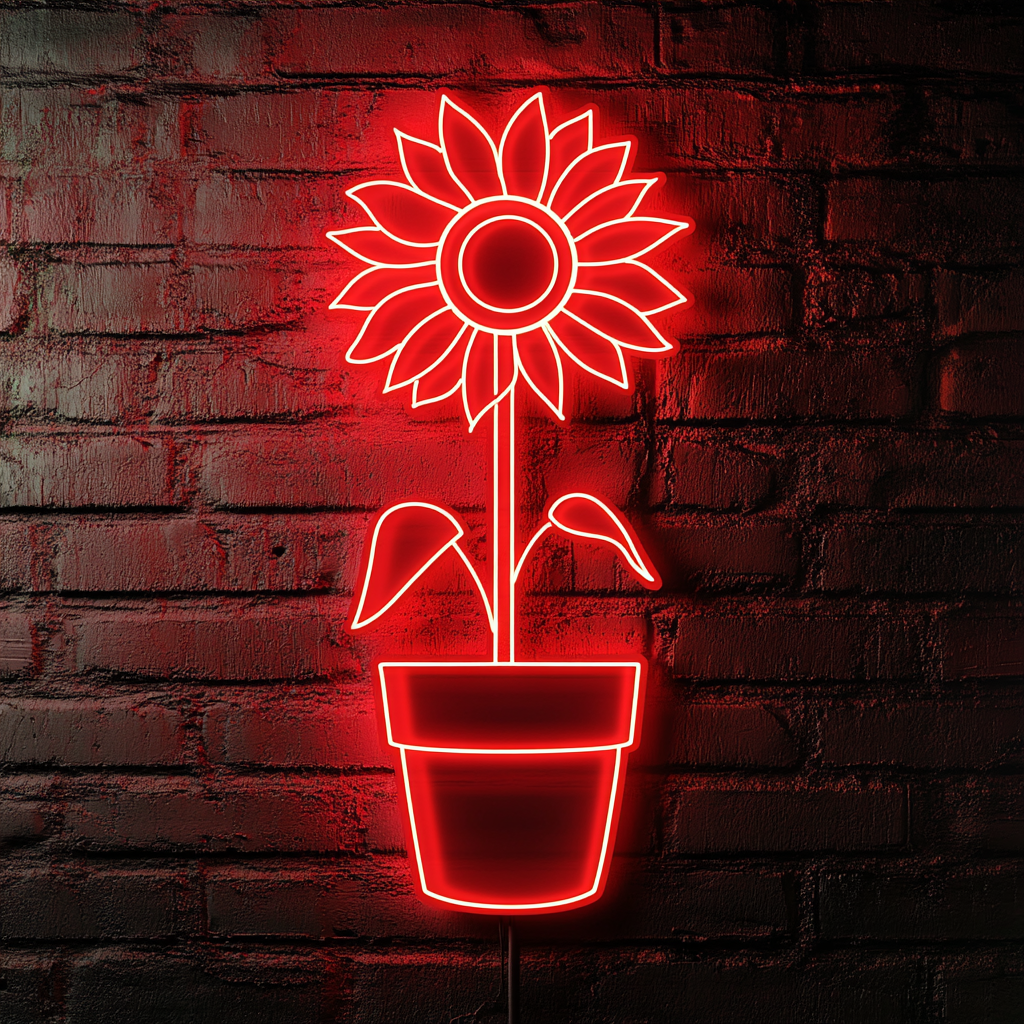 Sunflower in Pot - Red Neon Sign, 18 Inches