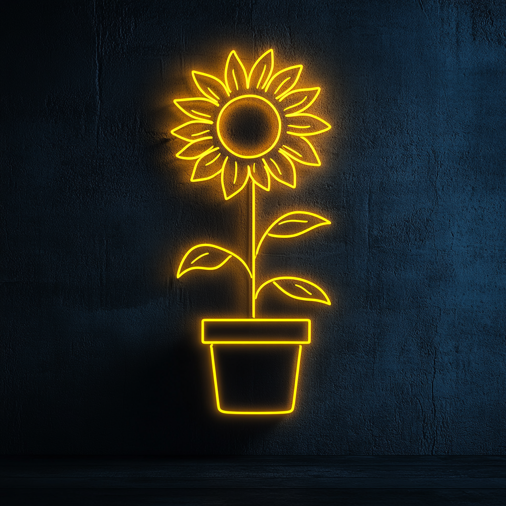 Sunflower in Pot - Yellow Neon Sign, 18 Inches