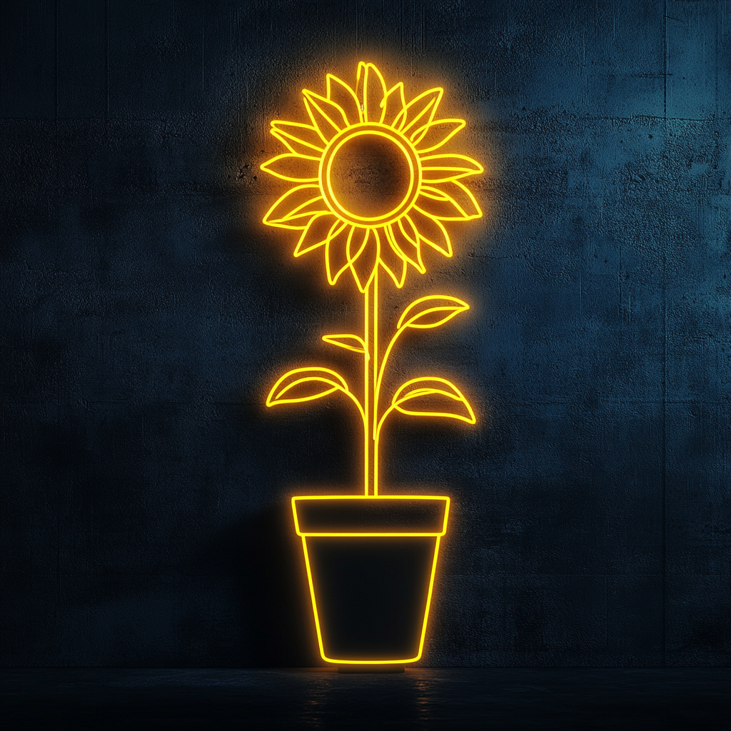 Sunflower in Pot - Yellow Neon Sign, 24 Inches