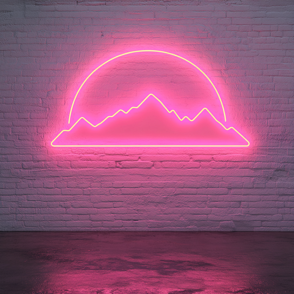 Sunset over Mountains - Pink Neon Sign, 18 Inches