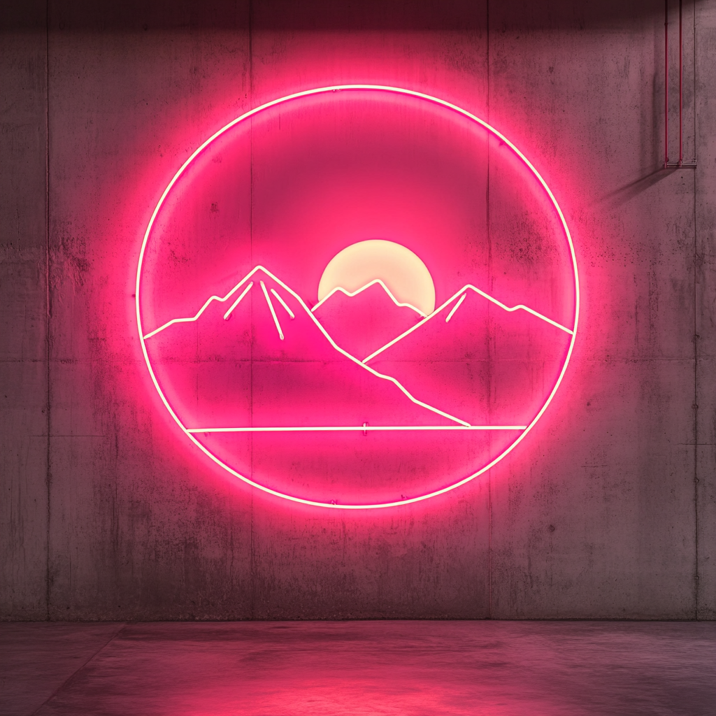 Sunset over Mountains - Pink Neon Sign, 24 Inches