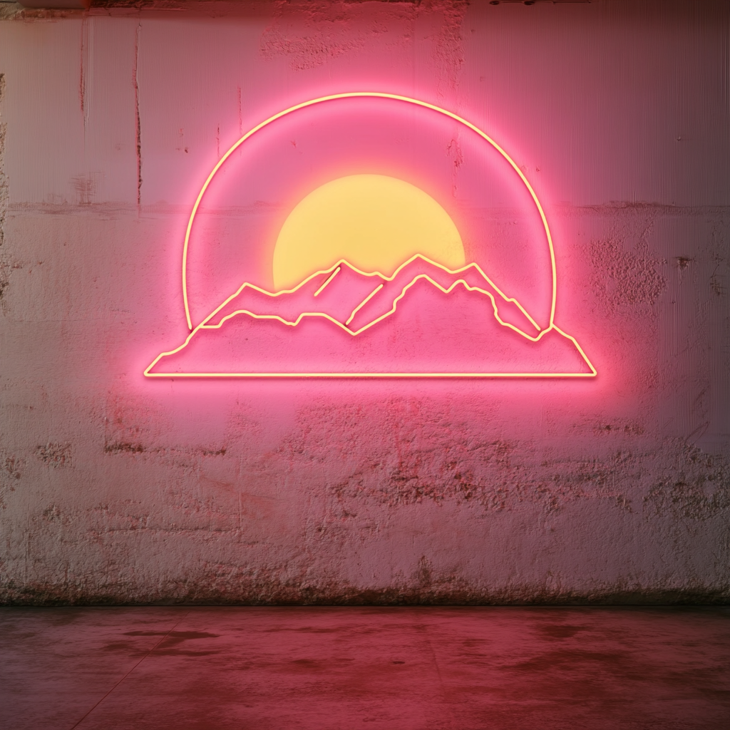 Sunset over Mountains - Pink Neon Sign, 24 Inches