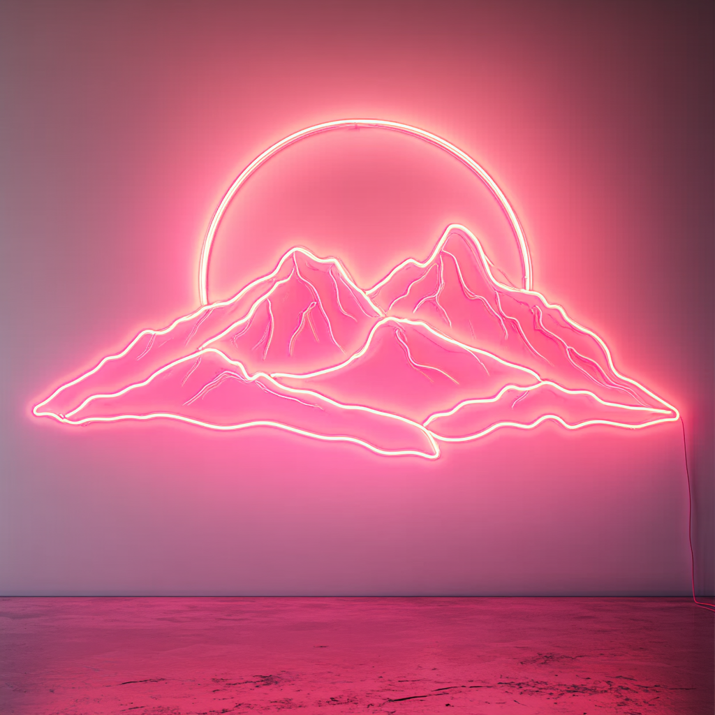 Sunset over Mountains - Pink Neon Sign, 24 Inches