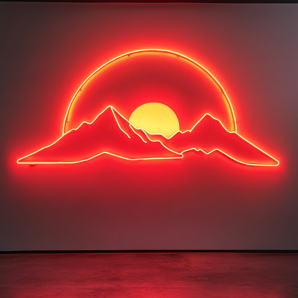 Sunset over Mountains - Red Neon Sign, 24 Inches