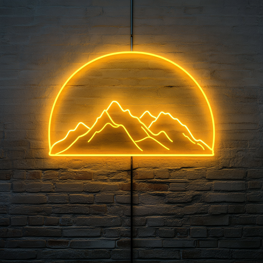 Sunset over Mountains - Yellow Neon Sign, 18 Inches