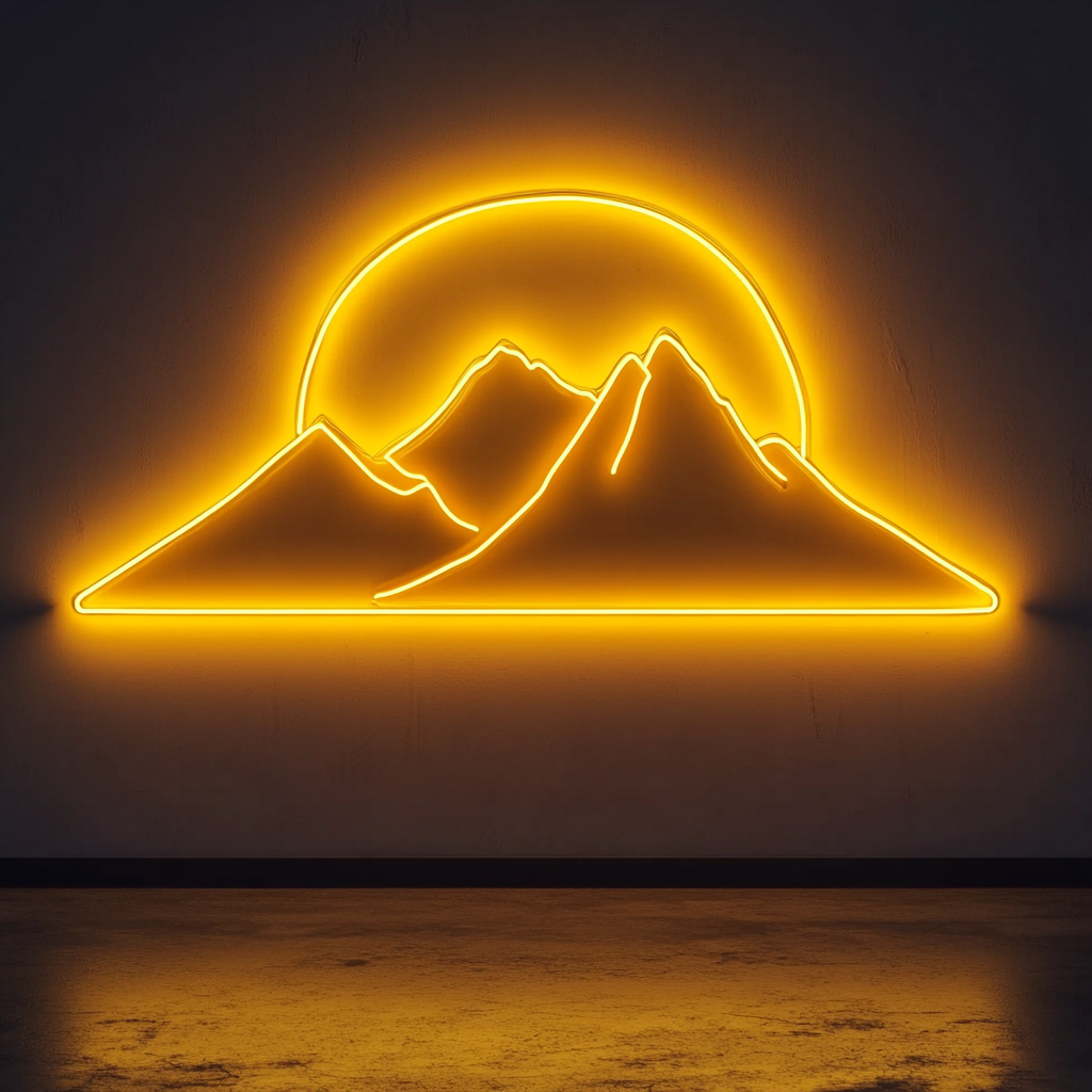 Sunset over Mountains - Yellow Neon Sign, 18 Inches