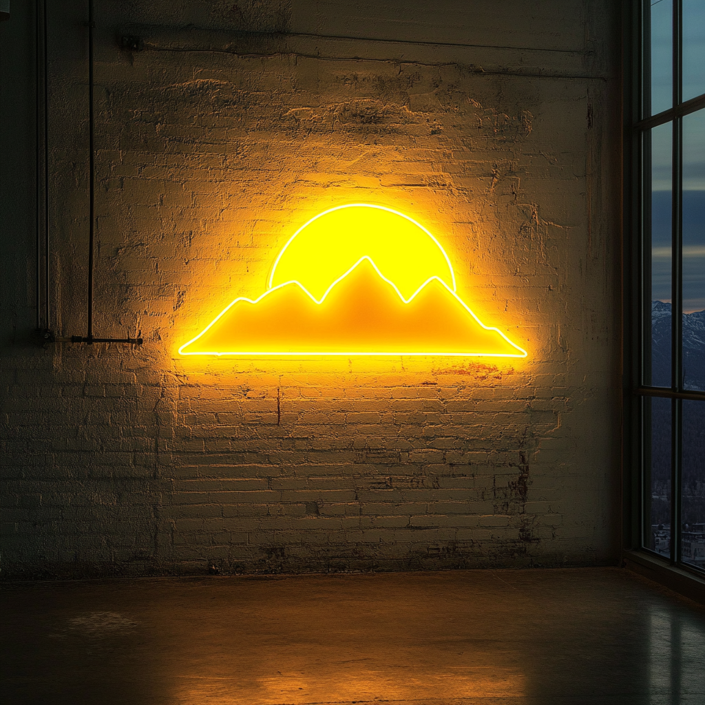 Sunset over Mountains - Yellow Neon Sign, 24 Inches