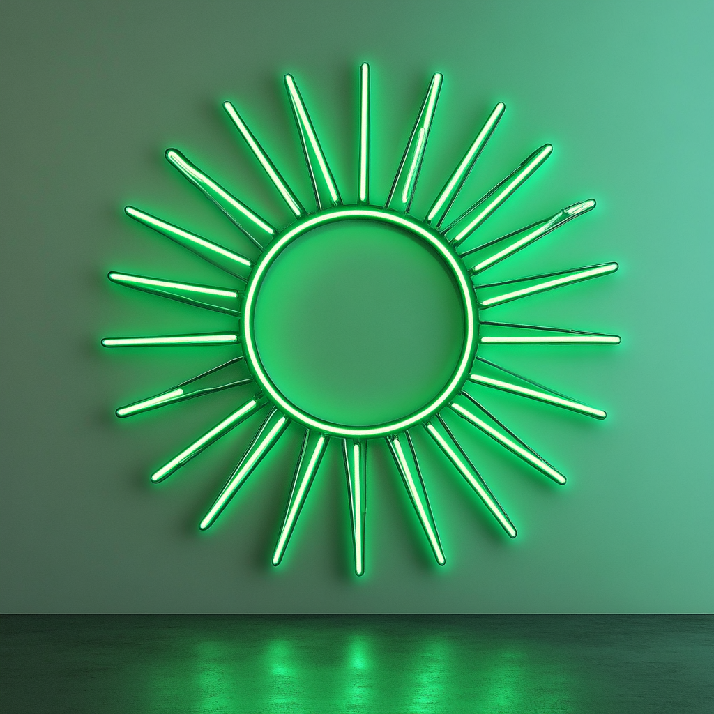 Sun with Rays - Green Neon Sign, 24 Inches
