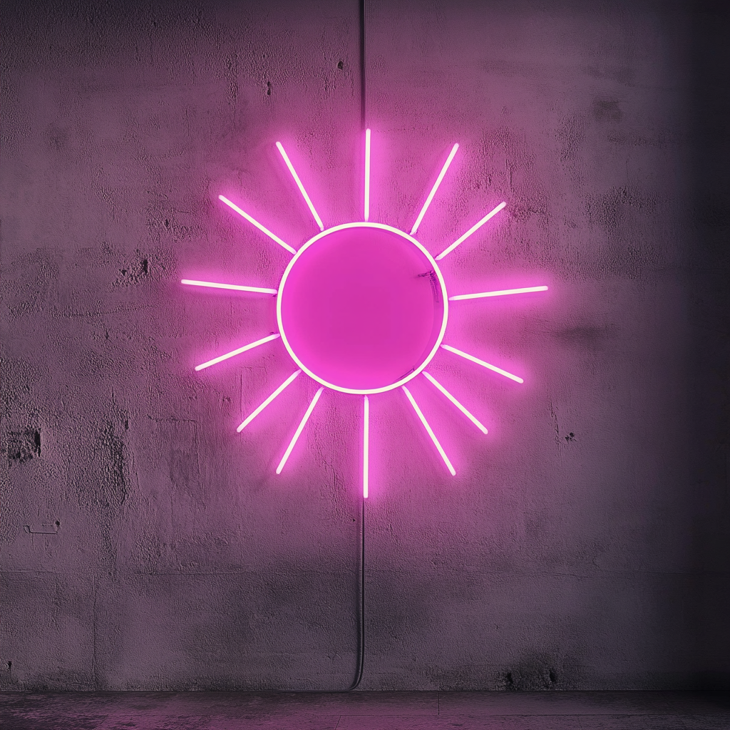 Sun with Rays - Pink Neon Sign, 18 Inches