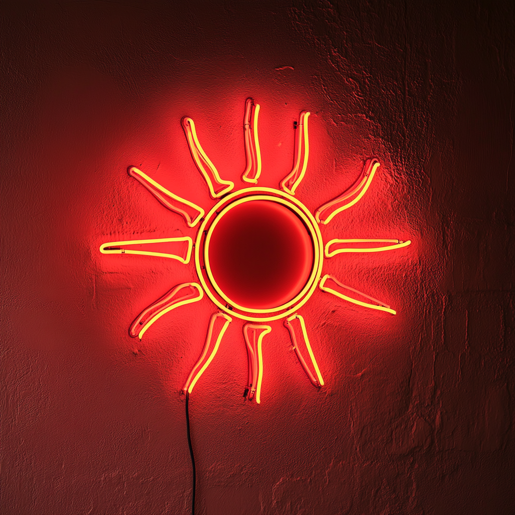Sun with Rays - Red Neon Sign, 24 Inches