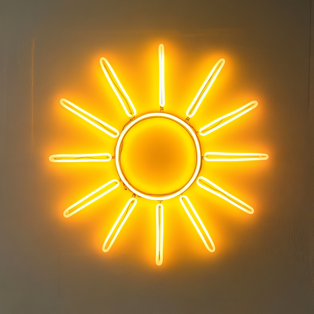 Sun with Rays - Yellow Neon Sign, 24 Inches