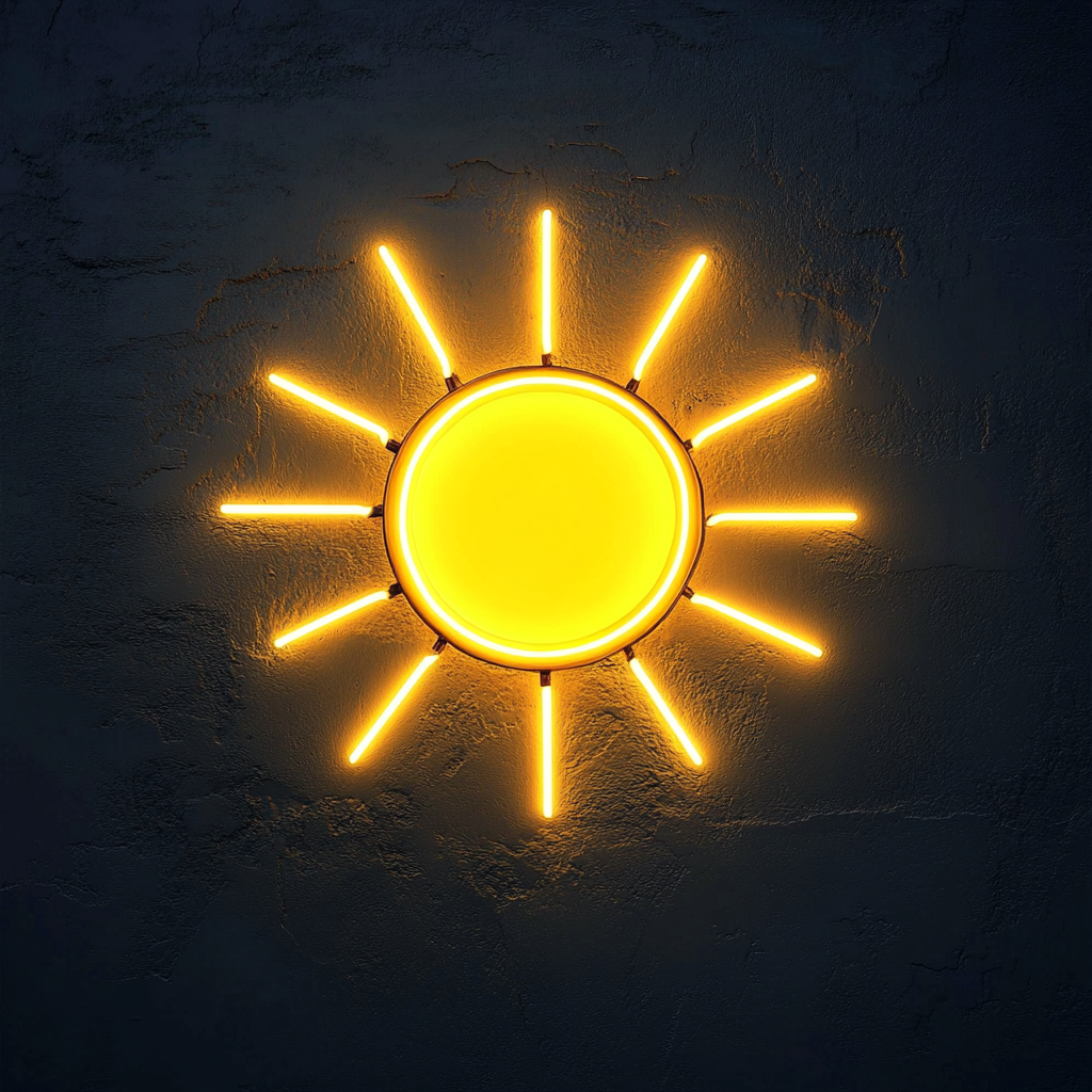 Sun with Rays - Yellow Neon Sign, 24 Inches