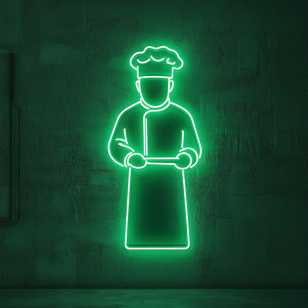 Sushi Chef with Knife - Green Neon Sign, 24 Inches