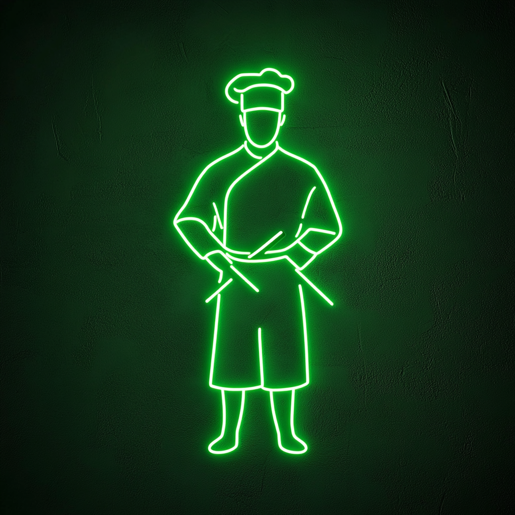Sushi Chef with Knife - Green Neon Sign, 24 Inches