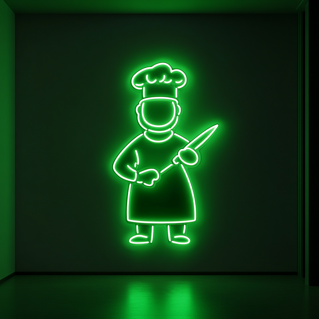 Sushi Chef with Knife - Green Neon Sign, 24 Inches